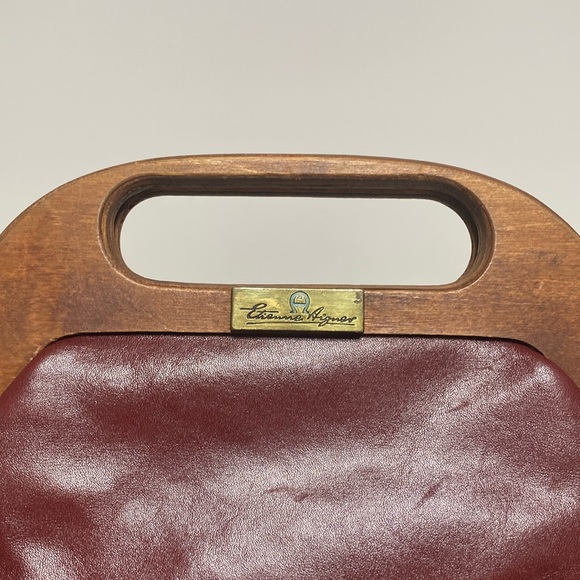 Vintage Etienne Aigner Leather Clutch Handbag with Wooden Handle - Picture 6 of 17